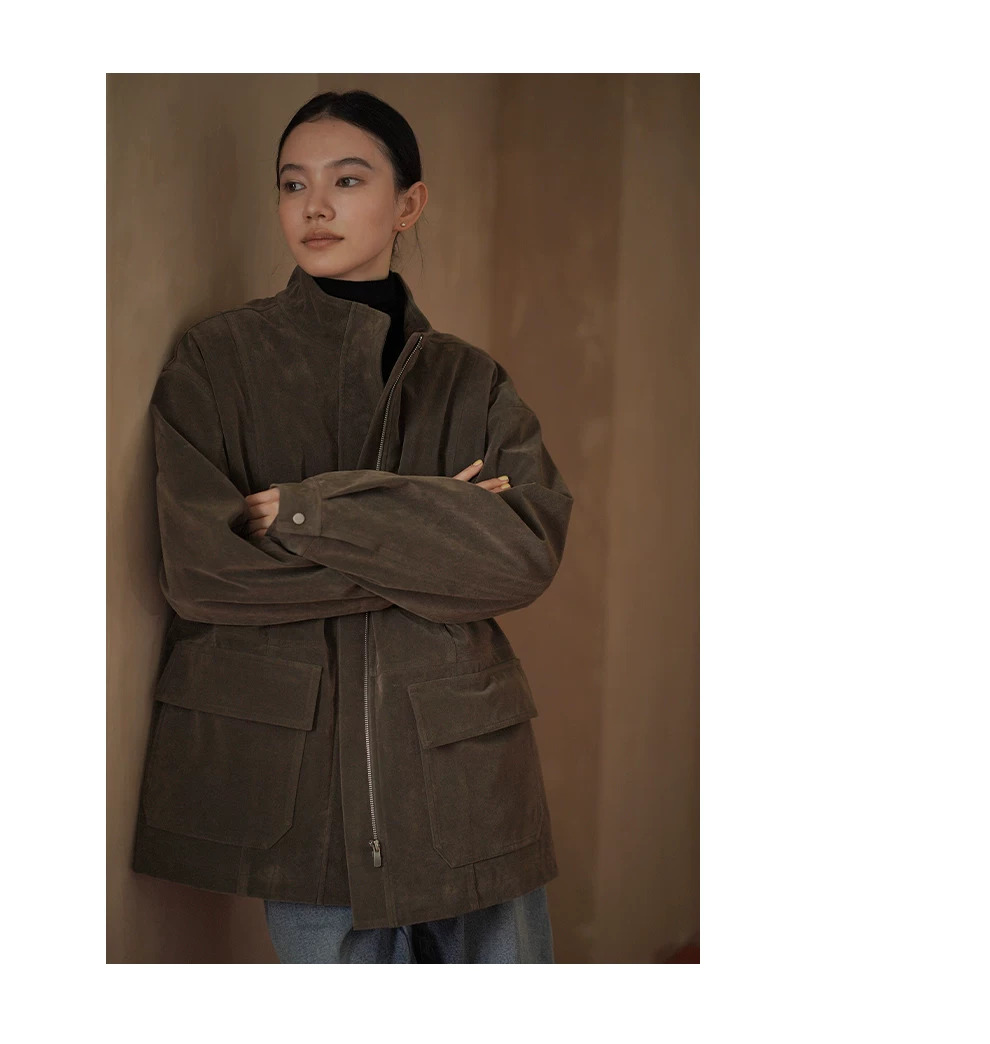 叢林探險家挺括復古麂皮立領寬鬆一手長顯瘦通勤外套女,叢林探險家挺括復古麂皮立領寬鬆一手長顯瘦通勤外套女,HBFW5012,叢林探險家挺括復古麂皮立領寬鬆一手長顯瘦通勤外套女,帥氣麂皮,立領挺版