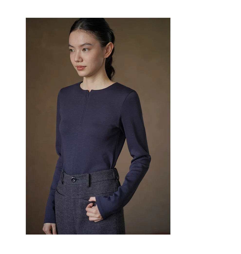 棉莫代爾混紡彈性合身顯瘦圓領半開拉鍊門襟長袖上衣女,棉莫代爾混紡彈性合身顯瘦圓領半開拉鍊門襟長袖上衣女,HBFW1078,棉莫代爾混紡彈性合身顯瘦圓領半開拉鍊門襟長袖上衣女,合身顯瘦,舒適彈性