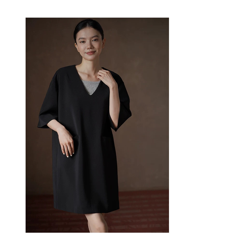 打破刻板西裝布料休閒寬鬆H型顯瘦通勤短袖V領連身裙女,打破刻板西裝布料休閒寬鬆H型顯瘦通勤短袖V領連身裙女,HBFW7016,打破刻板西裝布料休閒寬鬆H型顯瘦通勤短袖V領連身裙女,H型顯瘦,寬鬆日常