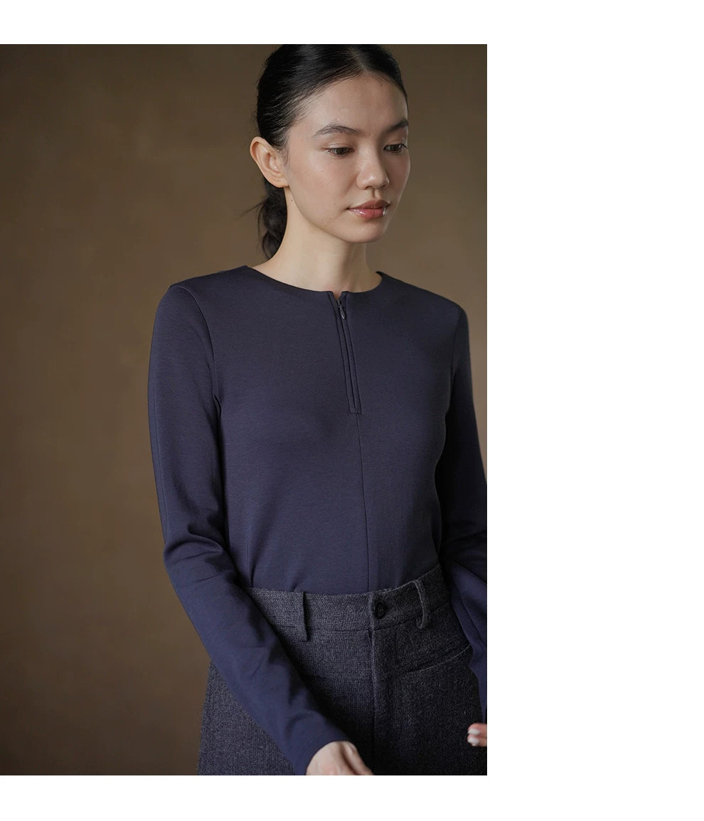 棉莫代爾混紡彈性合身顯瘦圓領半開拉鍊門襟長袖上衣女,棉莫代爾混紡彈性合身顯瘦圓領半開拉鍊門襟長袖上衣女,HBFW1078,棉莫代爾混紡彈性合身顯瘦圓領半開拉鍊門襟長袖上衣女,合身顯瘦,舒適彈性