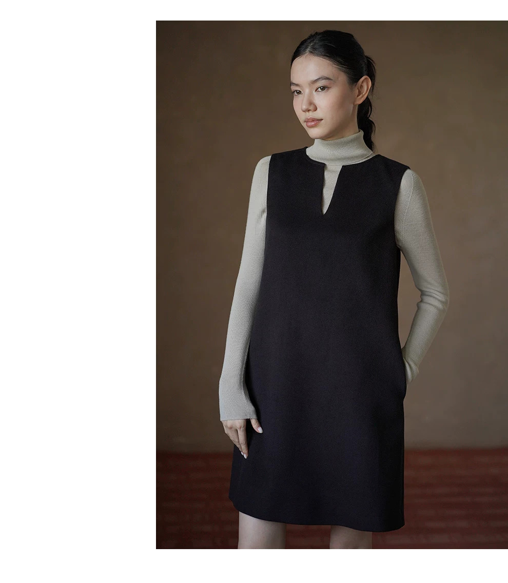 氣質乖乖女小V領軟糯呢料寬鬆直筒顯瘦疊穿短背心連身裙,氣質乖乖女小V領軟糯呢料寬鬆直筒顯瘦疊穿短背心連身裙,HBFW7023,氣質乖乖女小V領軟糯呢料寬鬆直筒顯瘦疊穿短背心連身裙,舒適氣質,V領顯瘦