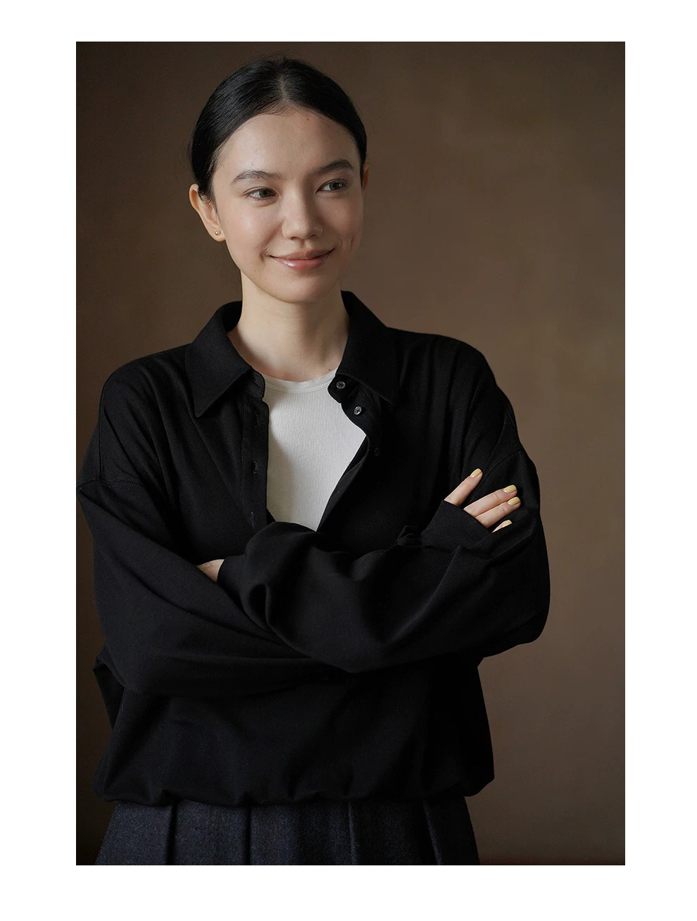 愜意疊穿親膚棉混紡寬鬆顯瘦polo領顯瘦通勤長袖上衣女,愜意疊穿親膚棉混紡寬鬆顯瘦polo領顯瘦通勤長袖上衣女,HBFW1076,愜意疊穿親膚棉混紡寬鬆顯瘦polo領顯瘦通勤長袖上衣女,疊搭單穿,落肩寬鬆