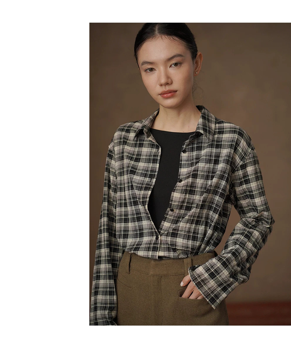 清透鋼琴黑白格紋寬鬆直身顯瘦經典翻領疊穿通勤襯衫女,清透鋼琴黑白格紋寬鬆直身顯瘦經典翻領疊穿通勤襯衫女,HBFW1084,清透鋼琴黑白格紋寬鬆直身顯瘦經典翻領疊穿通勤襯衫女,經典格紋,疊搭造型