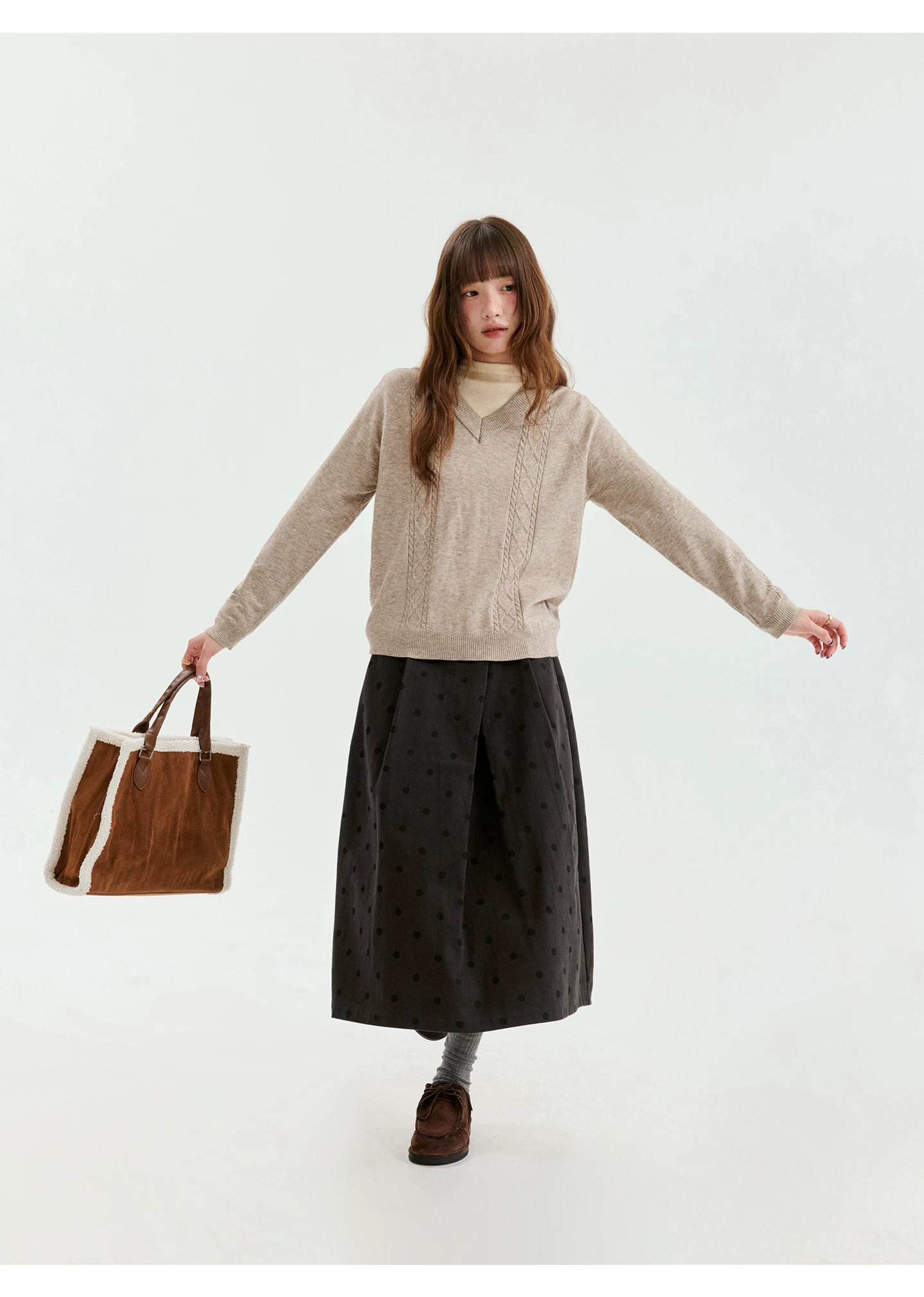 中高腰彈性疊褶波點半身裙女秋季新款法式a字裙,中高腰彈性疊褶波點半身裙女秋季新款法式a字裙,HBFW2015,中高腰彈性疊褶波點半身裙女秋季新款法式a字裙,高腰壓摺,波點造型