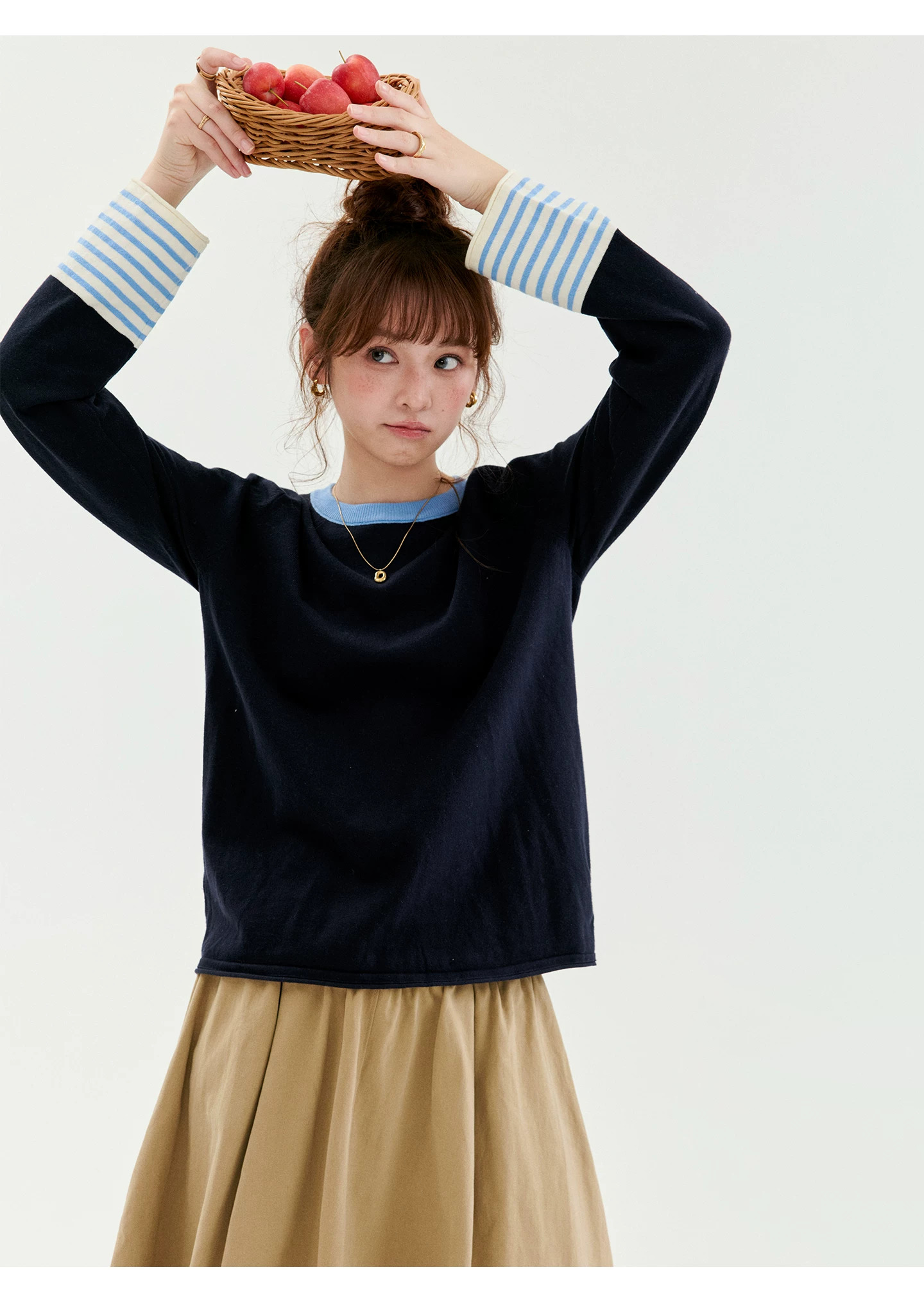 撞色拼接長袖純棉針織衫女秋季新款寬鬆圓領上衣,撞色拼接長袖純棉針織衫女秋季新款寬鬆圓領上衣,HBFW1038,撞色拼接長袖純棉針織衫女秋季新款寬鬆圓領上衣,撞色拼接,全棉面料