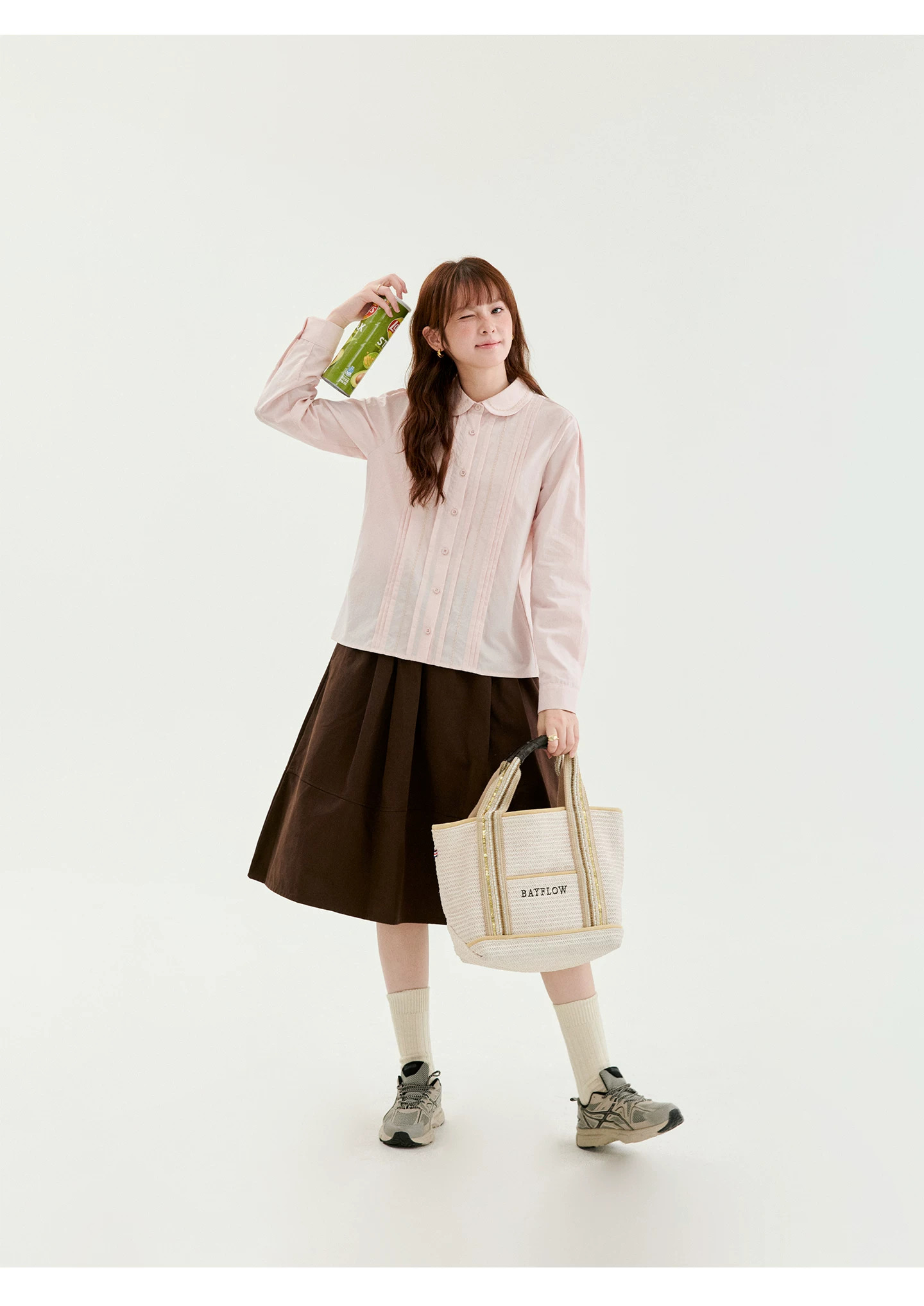 粉紅澗條娃娃領萊賽爾襯衫女秋新款甜美長袖上衣,粉紅澗條娃娃領萊賽爾襯衫女秋新款甜美長袖上衣,HBFW1040,粉紅澗條娃娃領萊賽爾襯衫女秋新款甜美長袖上衣,壓褶細節,天絲混棉
