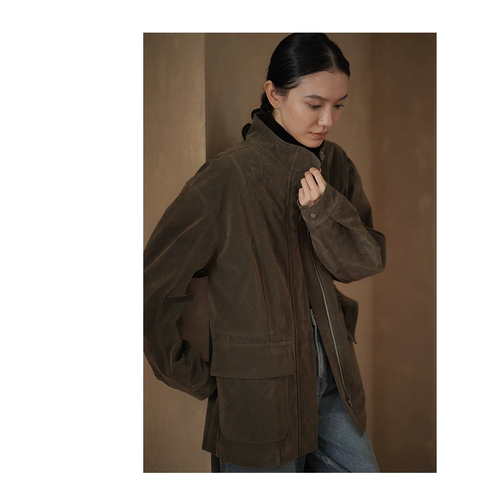叢林探險家挺括復古麂皮立領寬鬆一手長顯瘦通勤外套女,叢林探險家挺括復古麂皮立領寬鬆一手長顯瘦通勤外套女,HBFW5012,叢林探險家挺括復古麂皮立領寬鬆一手長顯瘦通勤外套女,帥氣麂皮,立領挺版