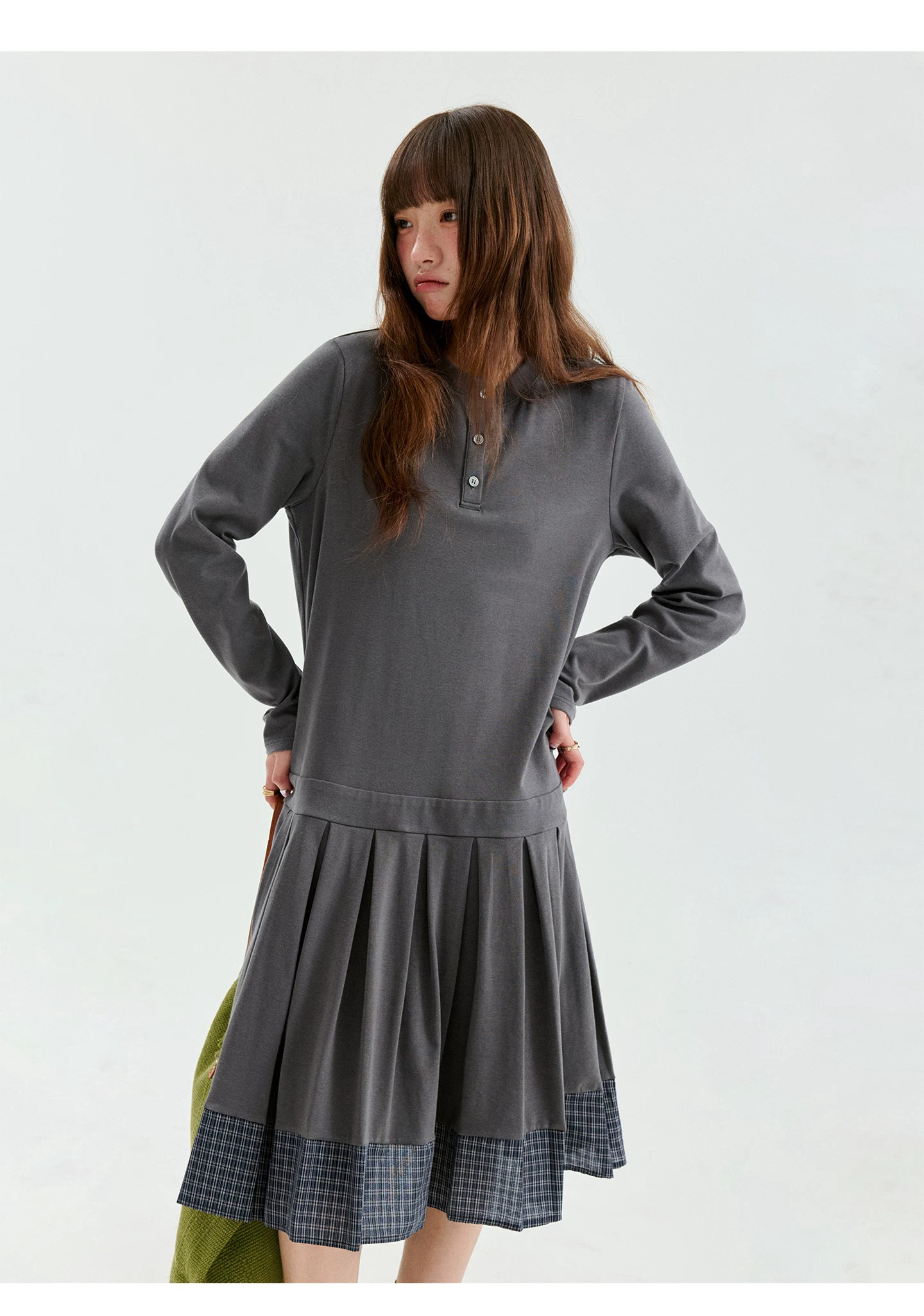 韓系拼接格紋百褶洋裝女秋新款減齡長袖T恤裙,韓系拼接格紋百褶洋裝女秋新款減齡長袖T恤裙,HBFW7014,韓系拼接格紋百褶洋裝女秋新款減齡長袖T恤裙,格紋拼接,舒適面料