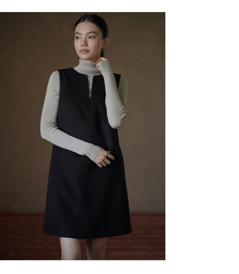氣質乖乖女小V領軟糯呢料寬鬆直筒顯瘦疊穿短背心連身裙,氣質乖乖女小V領軟糯呢料寬鬆直筒顯瘦疊穿短背心連身裙,HBFW7023,氣質乖乖女小V領軟糯呢料寬鬆直筒顯瘦疊穿短背心連身裙,舒適氣質,V領顯瘦