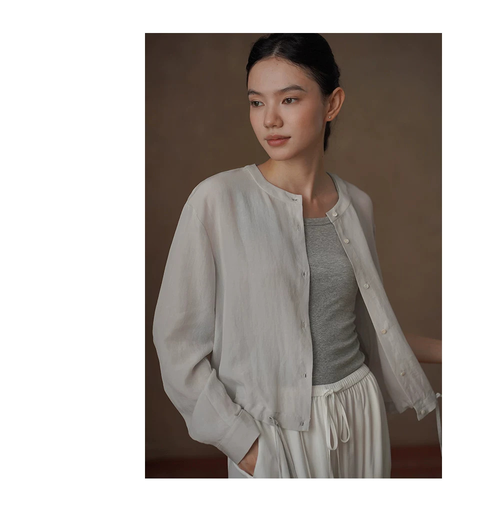 清爽淨透薄萊賽爾亞麻圓領短款寬鬆長袖顯瘦休閒外套,清爽淨透薄萊賽爾亞麻圓領短款寬鬆長袖顯瘦休閒外套,HBFW5010,清爽淨透薄萊賽爾亞麻圓領短款寬鬆長袖顯瘦休閒外套,清爽顯瘦,俐落剪裁