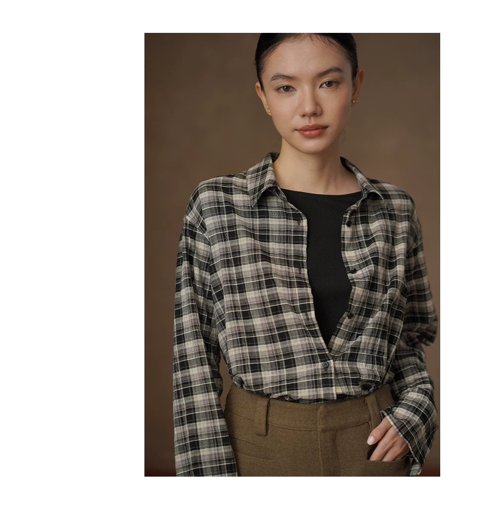 清透鋼琴黑白格紋寬鬆直身顯瘦經典翻領疊穿通勤襯衫女,清透鋼琴黑白格紋寬鬆直身顯瘦經典翻領疊穿通勤襯衫女,HBFW1084,清透鋼琴黑白格紋寬鬆直身顯瘦經典翻領疊穿通勤襯衫女,經典格紋,疊搭造型