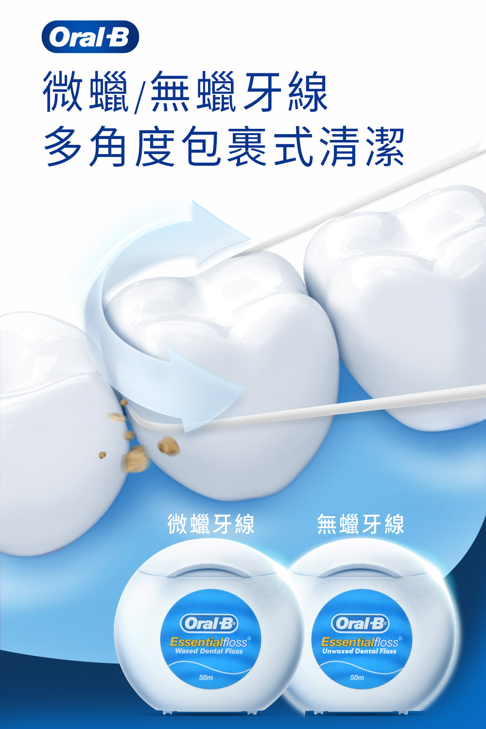 Oral-B 歐樂B 無蠟/微蠟牙線(50公尺) 2入組,剔牙,牙籤,牙縫刷,F00452,Oral-B歐樂B無蠟/微蠟牙線(50公尺)2入組