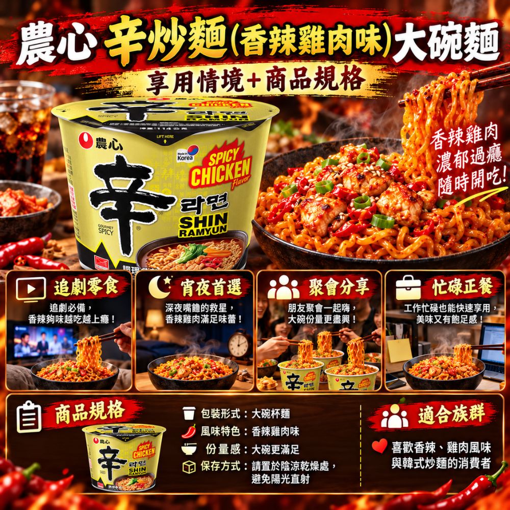 農心辛炒麵(香辣雞肉味)大碗麵,SH10000066,農心辛炒麵(香辣雞肉味)大碗麵,大碗份量,香辣雞肉,Q彈口感