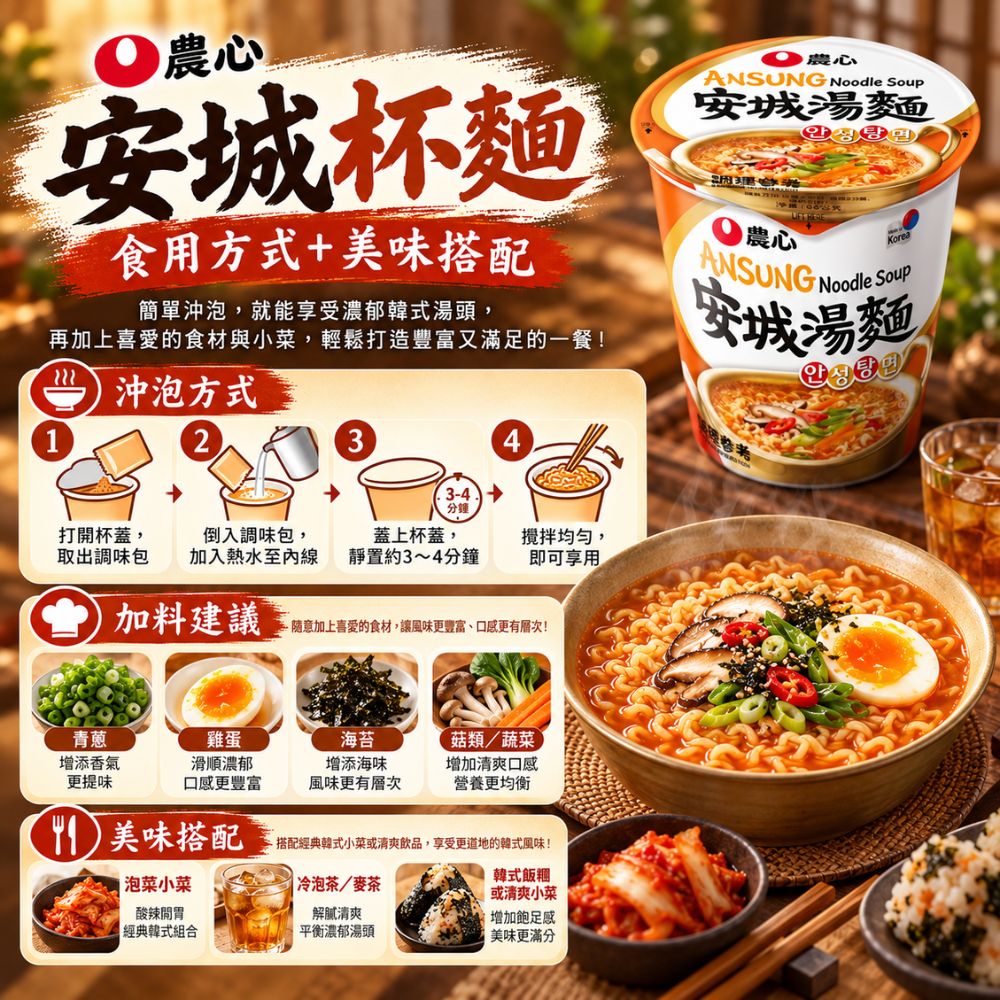 農心安城杯麵,SH10000067,農心安城杯麵,韓式湯頭,豆醬系香氣,Q彈麵體