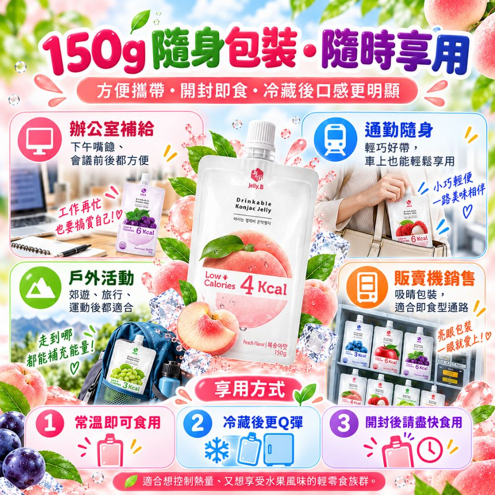 Jelly.B 低卡蒟蒻果凍 (紫葡萄味),SH10000022,Jelly.B低卡蒟蒻果凍(紫葡萄味),口味多,低卡,隨身包
