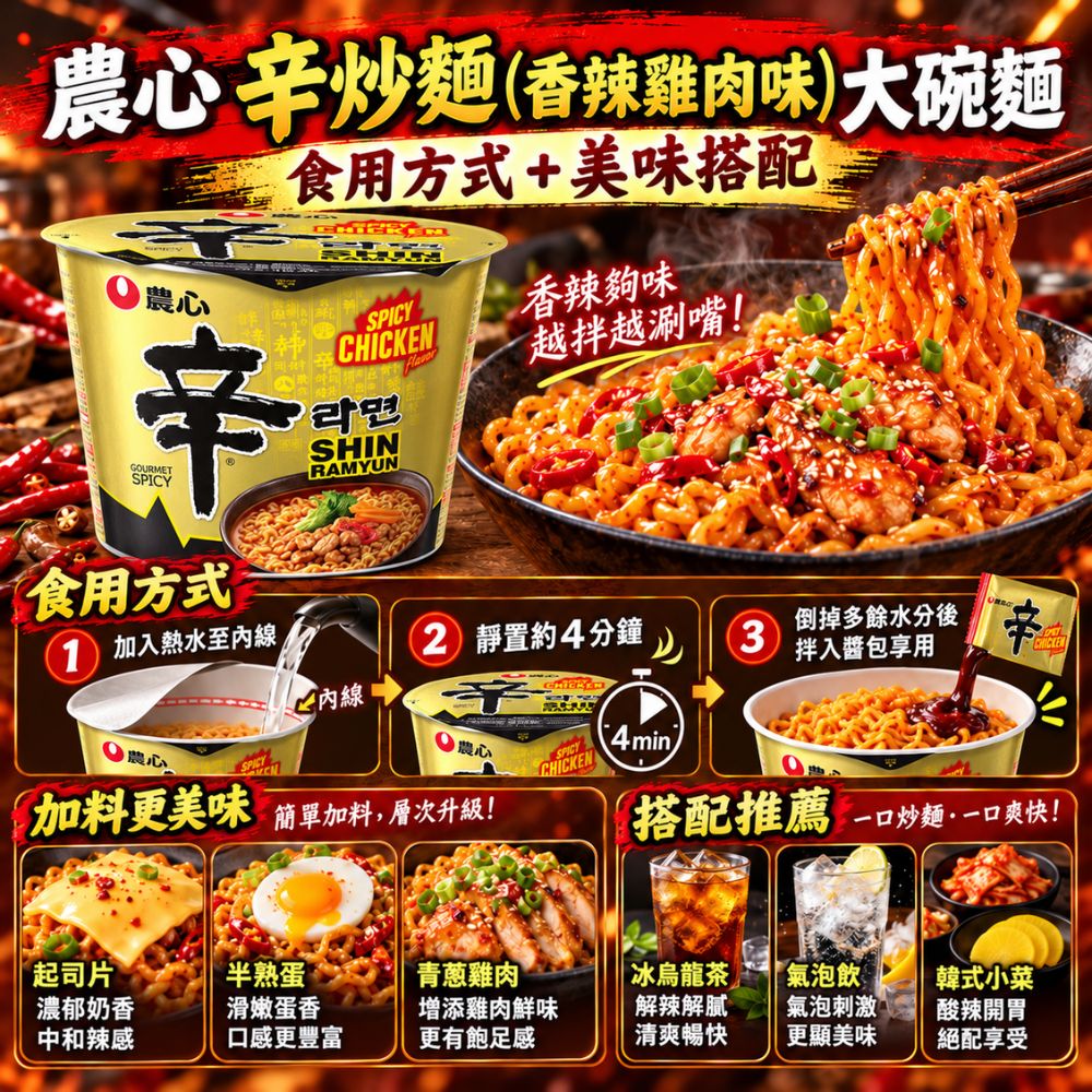農心辛炒麵(香辣雞肉味)大碗麵,SH10000066,農心辛炒麵(香辣雞肉味)大碗麵,大碗份量,香辣雞肉,Q彈口感