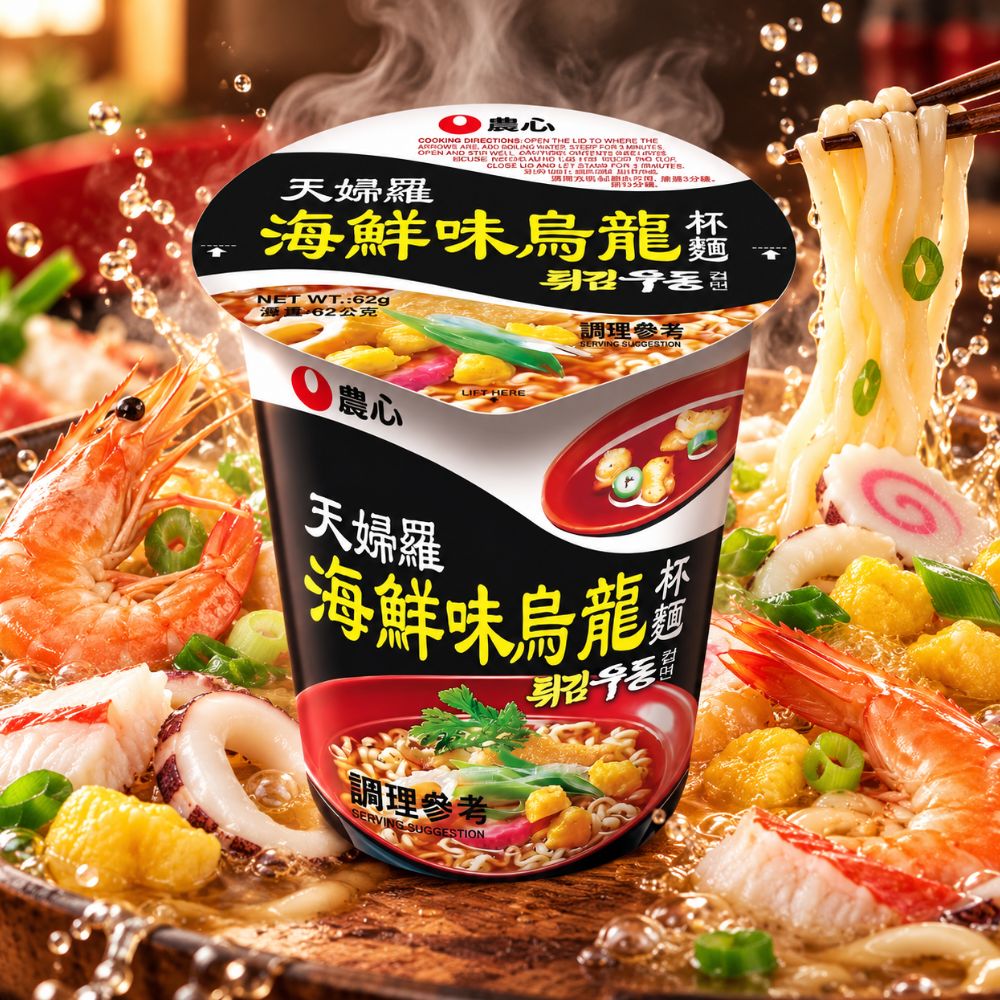 農心天婦羅海鮮味烏龍杯麵,SH10000050,農心天婦羅海鮮味烏龍杯麵,天婦羅風味配料,Q彈麵體,杯裝即食