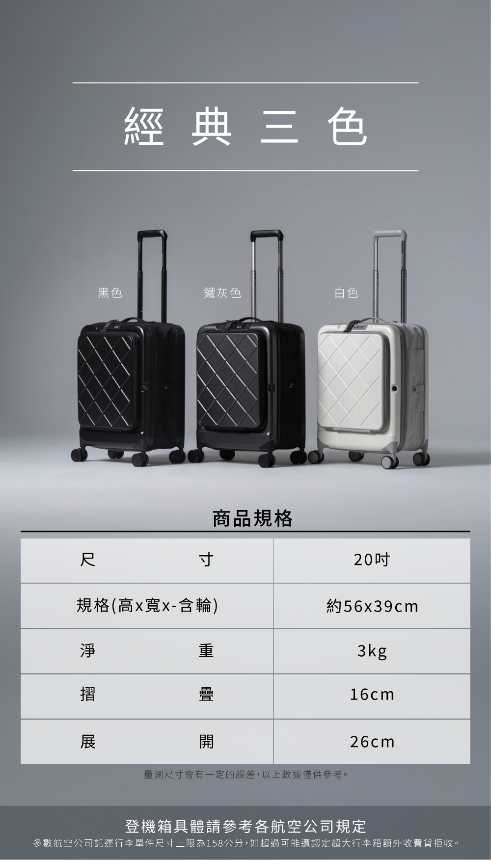 M164【BIGGER】20吋菱格紋摺疊登機箱,BSMI認證行李箱,菱格紋行李箱,小空間收納,出差行李箱,輕量行李箱