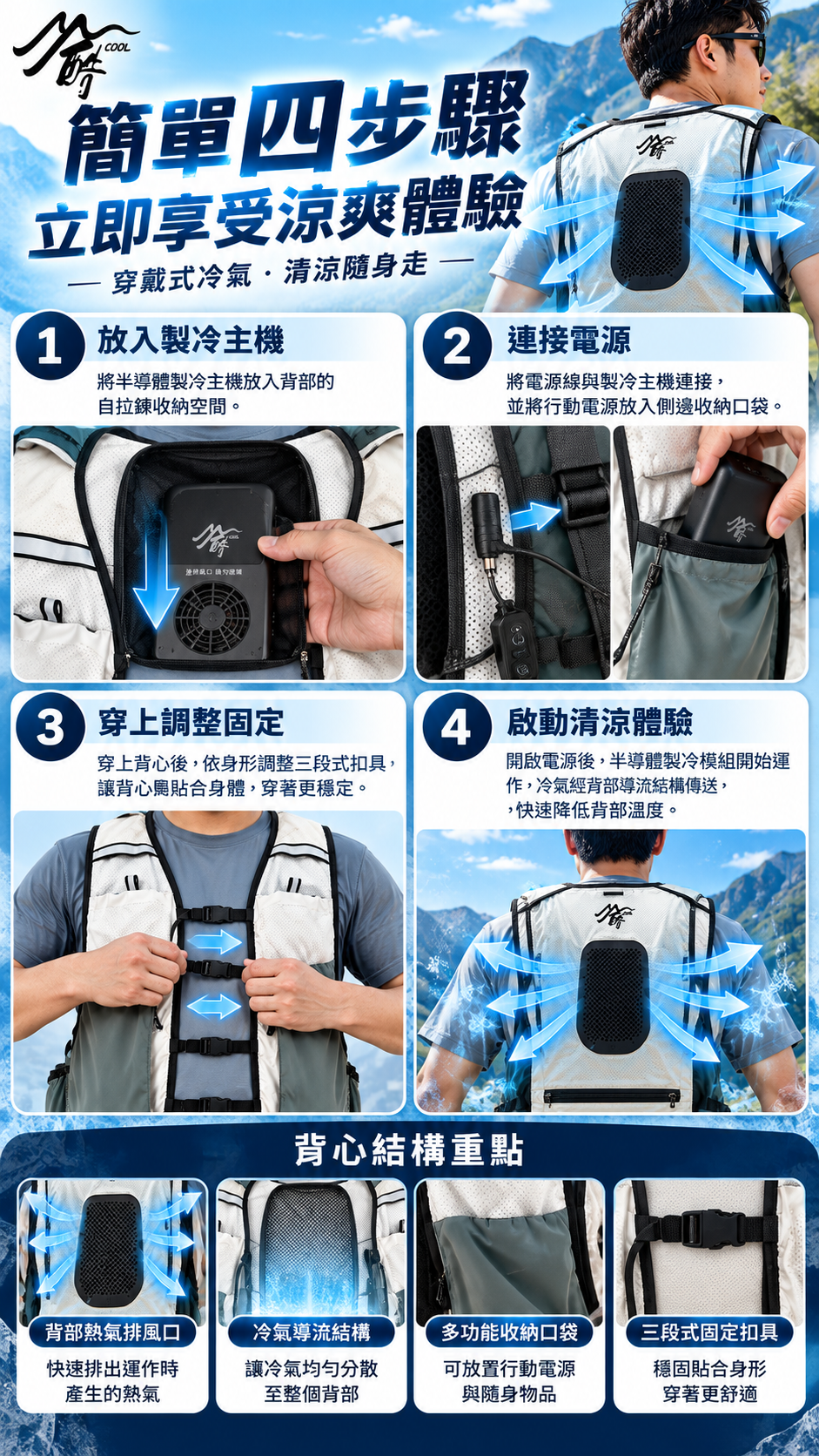 M124 【酷COOL】超酷冷氣背心,可拆卸製冷背心,戶外消暑神器,登山涼感背心,專利冷氣導流,工地防中暑