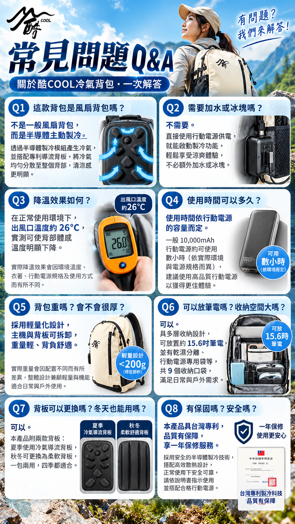 M125【酷COOL】多功能冷氣背包,專利冷氣背包,防潑水後背包,行動電源供電背包,夏天消暑,乾濕分離後背包