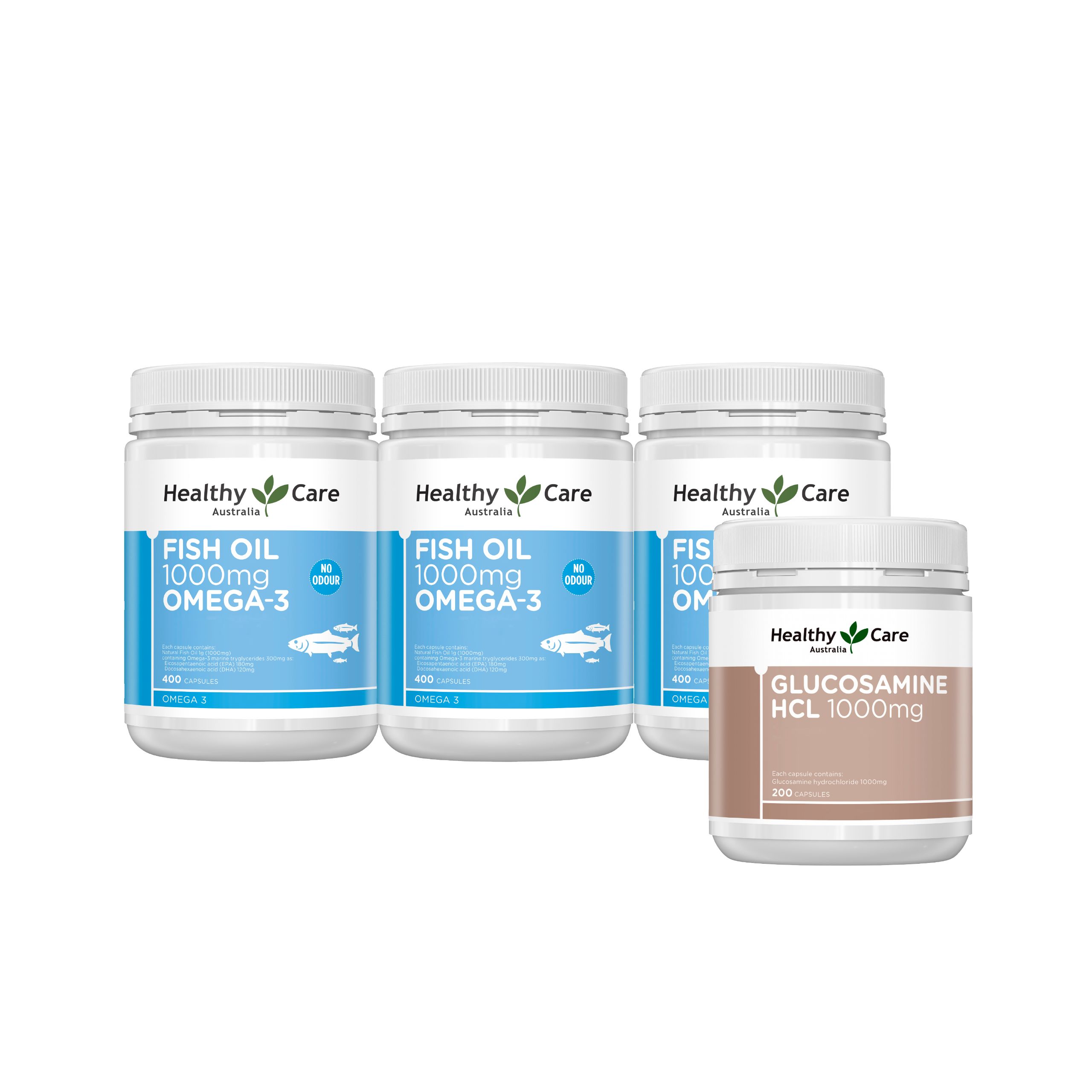 敬老活力加碼組｜澳洲深海魚油 Omega-3膠囊 (400顆)*3+葡萄糖胺膠囊 1000mg (200顆) *1
